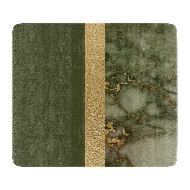 Modern Colour Block Olive Green Gold Foil Marble Cutting Board (Front)