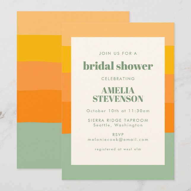 Modern Colour Block Orange Mint Bridal Shower Invitation (Front/Back)
