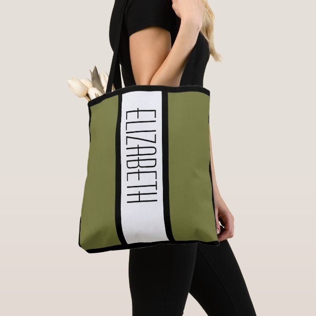 Modern Colour Block Personalised Monogram Green Tote Bag (Close Up)
