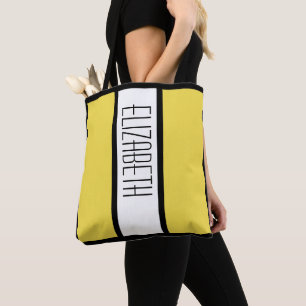 Modern Colour Block Personalised Name Yellow Tote Bag