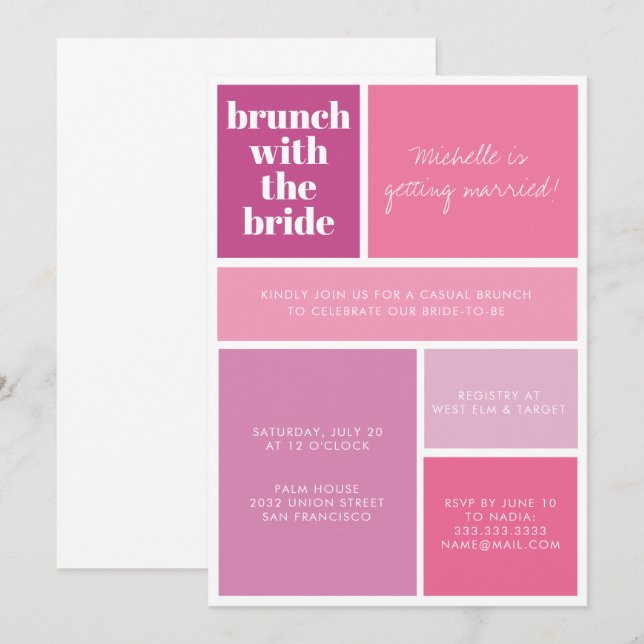 Modern Colour Block Pink Purple Bridal Shower Invitation (Front/Back)