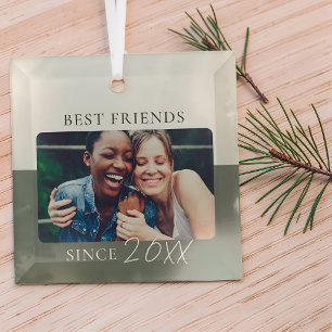 Modern Colour Block "Since" Year Best Friends Glass Tree Decoration