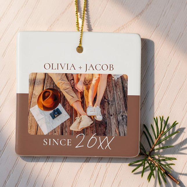 Modern Colour Block "Since" Year Couple Keepsake Ceramic Ornament (Creator Uploaded)