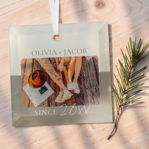 Modern Colour Block "Since" Year Couple Keepsake Glass Tree Decoration
