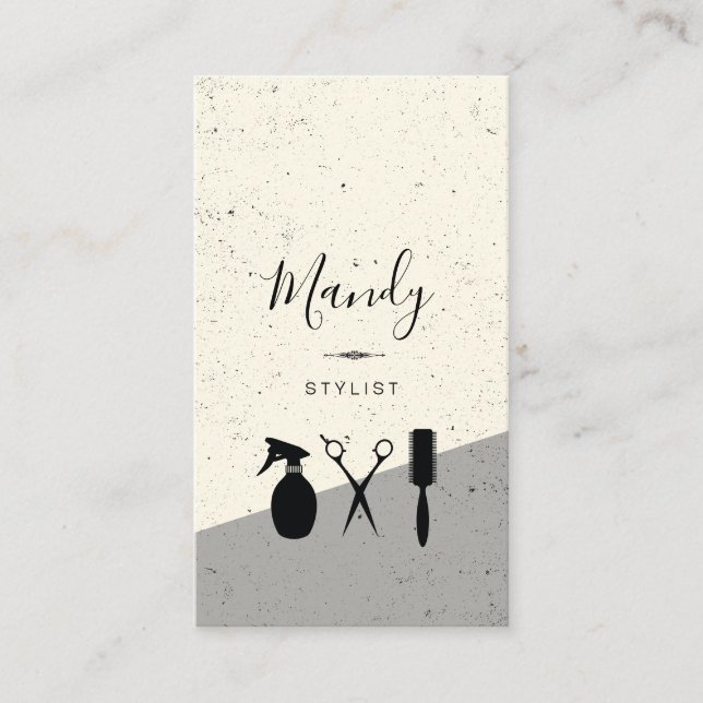 Modern Colour Block Speckled Hair Stylist Business Card (Front)