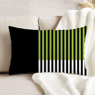 Modern Colour Block Striped Lime Green Black White Decorative Cushion