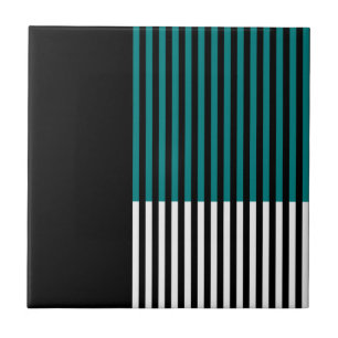 Modern Colour Block Striped Teal Black White Tile