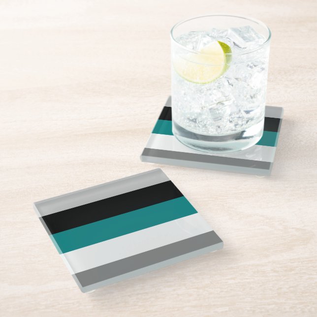 Modern Colour Block Stripes Teal Grey Black White Glass Coaster (Angled)