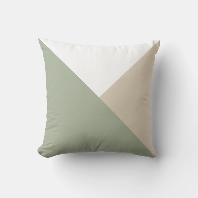 Modern Colour Block Triangles Sage Green Beige Cushion (Front)