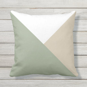 Modern Colour Block Triangles Sage Green Beige Cushion