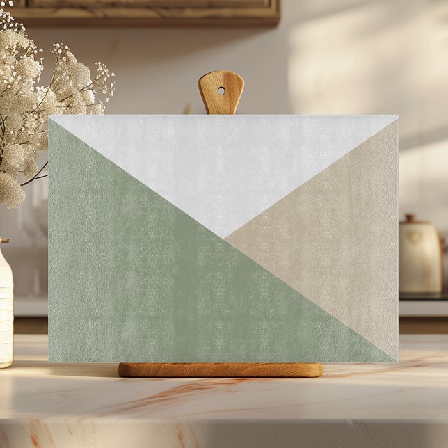 Modern Colour Block Triangles Sage Green Beige Cutting Board (Creator Uploaded)