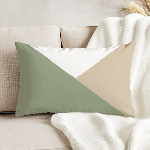 Modern Colour Block Triangles Sage Green Beige Decorative Cushion