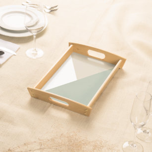 Modern Colour Block Triangles Sage Green Beige Serving Tray