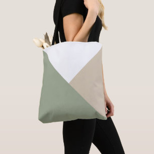 Modern Colour Block Triangles Sage Green Beige Tote Bag