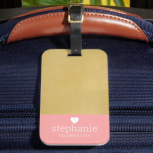 Modern Colour Block with Upscale Heart Monogram Luggage Tag
