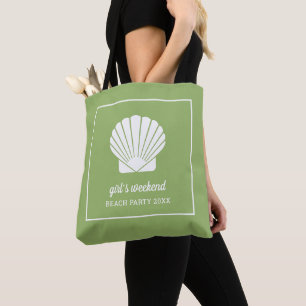 Modern Colour Block with Upscale Shell Beach Green Tote Bag