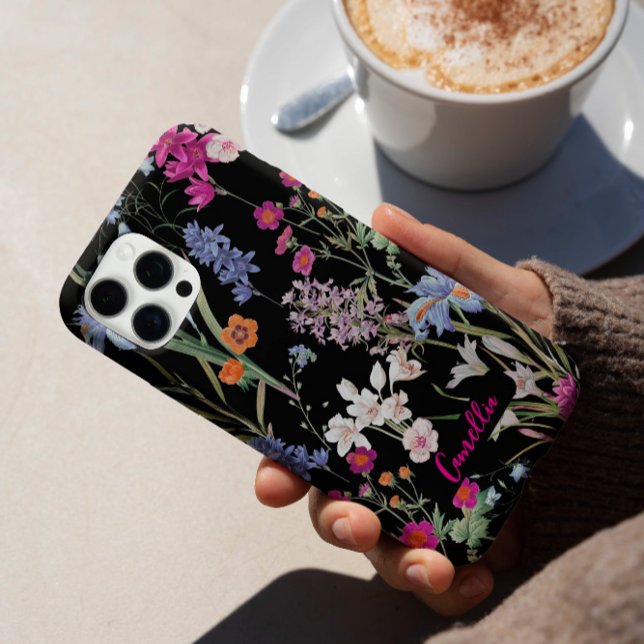 Modern Colour Botanical Floral Pattern Black Custo Case-Mate iPhone Case (Creator Uploaded)