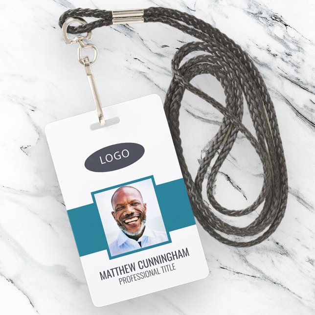 Modern Colour Custom Logo Employee Name Barcode ID Badge (Creator Uploaded)