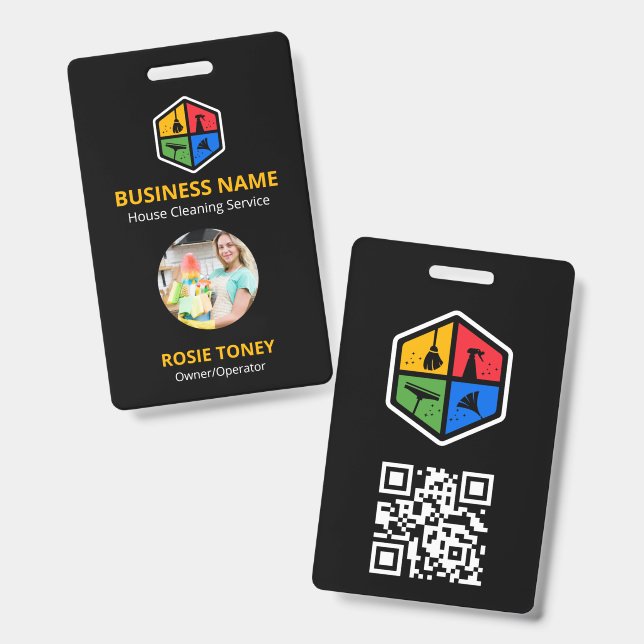 Modern Colour Logo House Cleaning Service QR Code ID Badge (Front & Back)