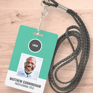 Modern Colour Round Logo Employee Name Barcode ID Badge