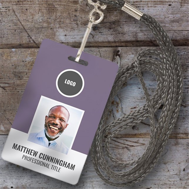 Modern Colour Round Logo Employee Name Barcode ID Badge (Creator Uploaded)