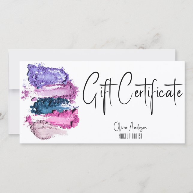 Modern Colour Swatch Makeup Artist Gift Certificat (Front)