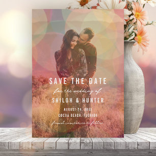 Modern Coloured Bokeh Overlay Photo Wedding Save The Date