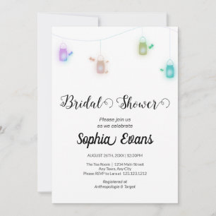 Modern Coloured Hanging Mason Jars White Shower Invitation