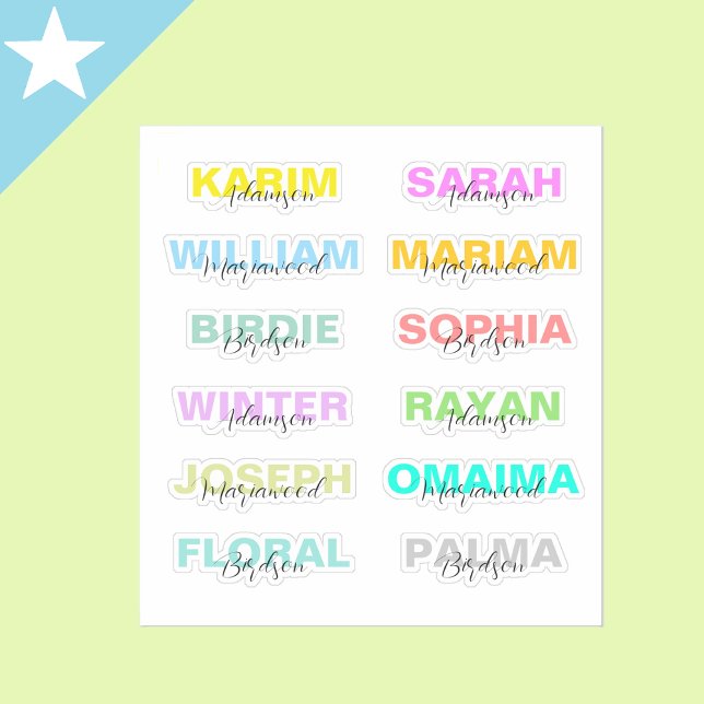 Modern Coloured Script Full Names, Best Waterproof (Modern Handwritten Colored Script Full Names, Elegant & Best Waterproof Stickers for Girls and boys)