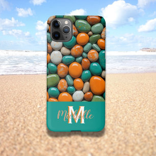 Modern Coloured Stone Pebbles Monogram M Teal iPhone 11Pro Max Case