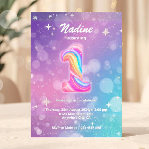 Modern Colourful 1st Birthday Rainbow Foil Invitation
