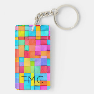 Modern Colourful Abstract Art INITIALS Fun Artist Key Ring