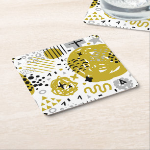 Modern Colourful Abstract Art Shapes Square Paper Coaster