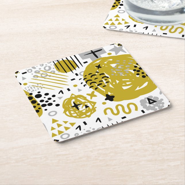Modern Colourful Abstract Art Shapes Square Paper Coaster (Angled)