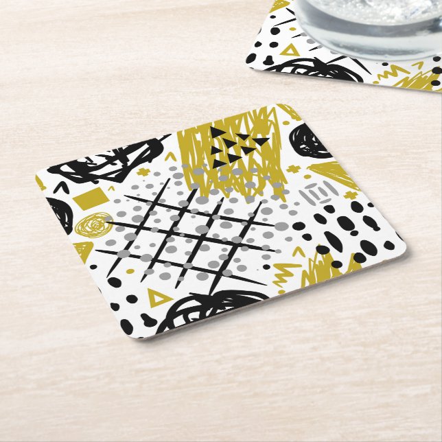 Modern Colourful Abstract Art Shapes Square Paper Coaster (Angled)