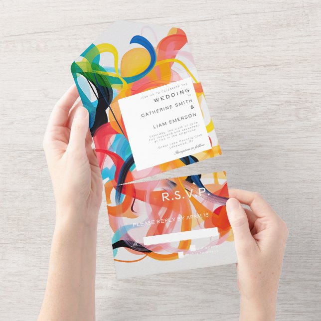 Modern colourful abstract art Wedding design All In One Invitation (Tearaway)