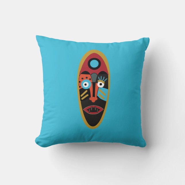 Modern colourful abstract face tattoo art cushion (Front)