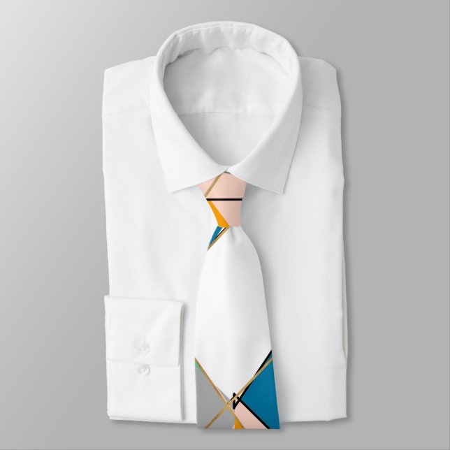 Modern Colourful Abstract Gold Geometric Strokes Tie (Tied)