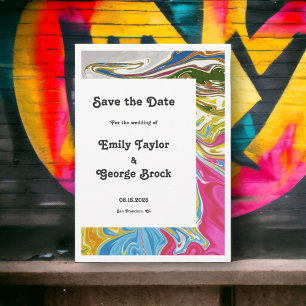 Modern Colourful Abstract Paint Artistic Wedding Save The Date