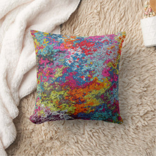 Modern Colourful Abstract Pink Orange Blue Pattern Cushion