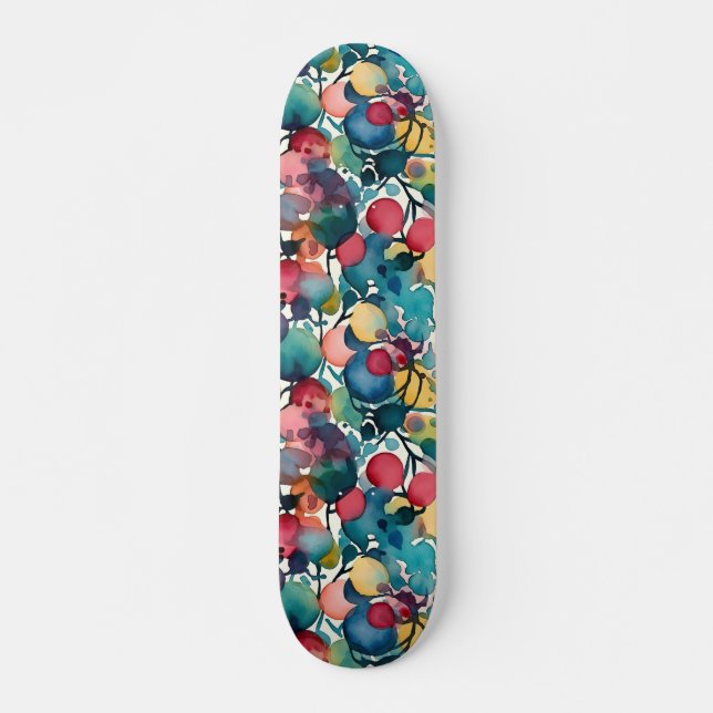 Modern Colourful Abstract Watercolor Pattern Skateboard (Front)