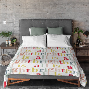 Modern Colourful All Is Bright Happy Holiday Fleece Blanket