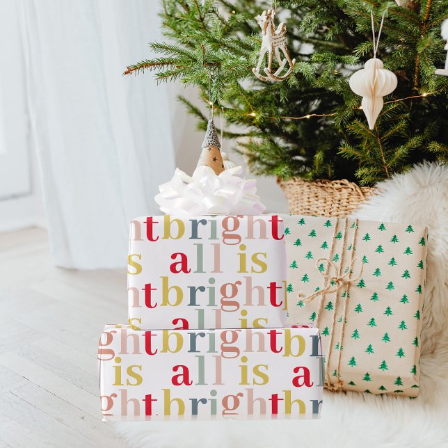 Modern Colourful All Is Bright | Happy Holiday Wrapping Paper (Creator Uploaded)