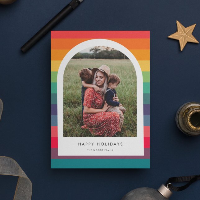 Modern Colourful Arch Happy Holidays Photo Holiday Card (Creator Uploaded)