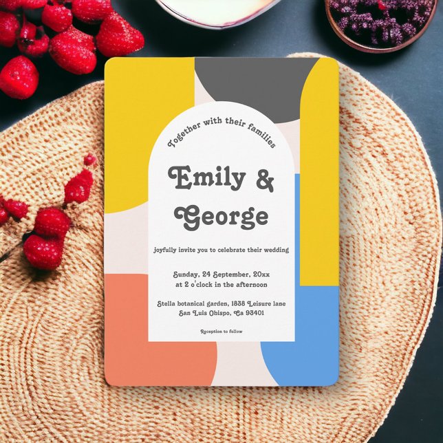 Modern Colourful Arches Groovy Abstract Wedding Invitation (Creator Uploaded)