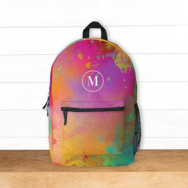 Modern Colourful Artist Paint Watercolor Monomgram Printed Backpack (Creator Uploaded)