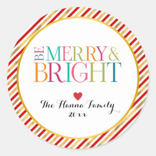 Modern Colourful Be Merry & Bright Christmas Seaso Classic Round Sticker