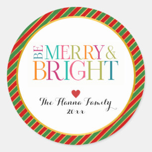 Modern Colourful Be Merry & Bright Christmas Seaso Classic Round Sticker
