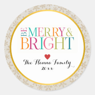 Modern Colourful Be Merry & Bright Christmas Seaso Classic Round Sticker