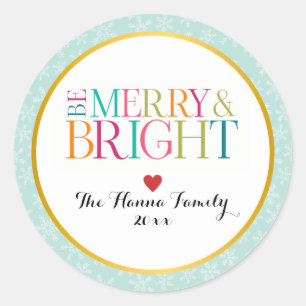 Modern Colourful Be Merry & Bright Christmas Seaso Classic Round Sticker